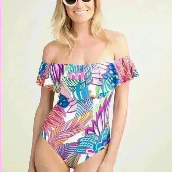 Trina Turk PARADISE PLUME OFF SHOULDER ONE PIECE swimsuit bathing suit 6 small - Picture 5 of 14